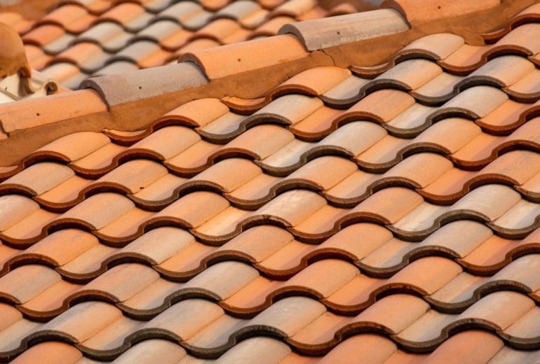Tile roof on residential home.