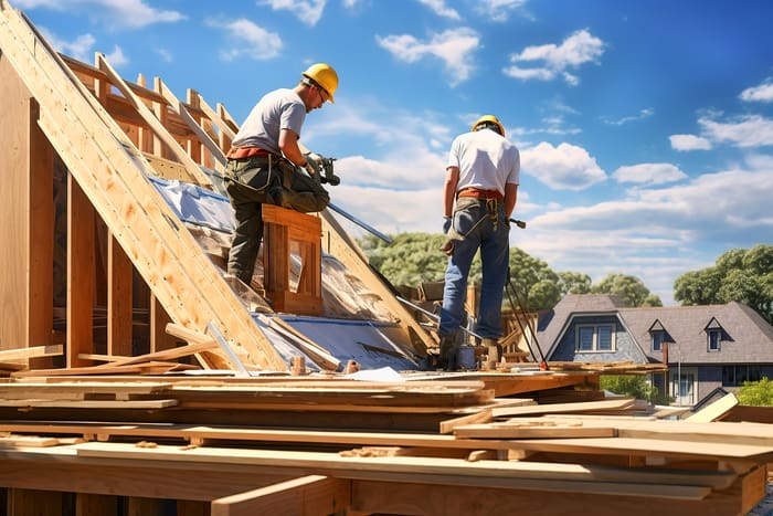 two roofing experts working on roof