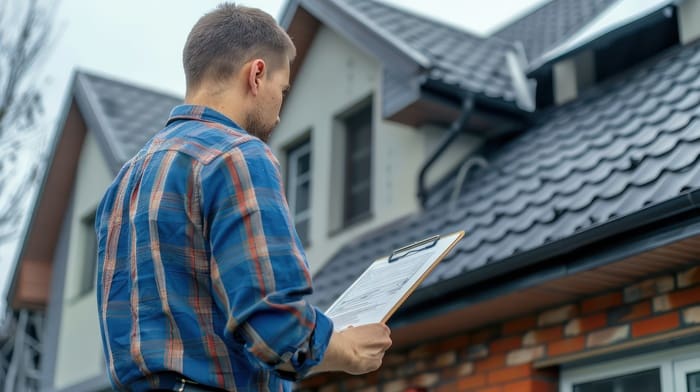 Home inspector checking the roof of a residential property roof