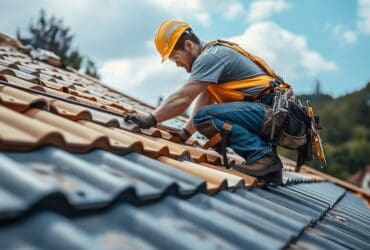 A roofer working on the roof repair