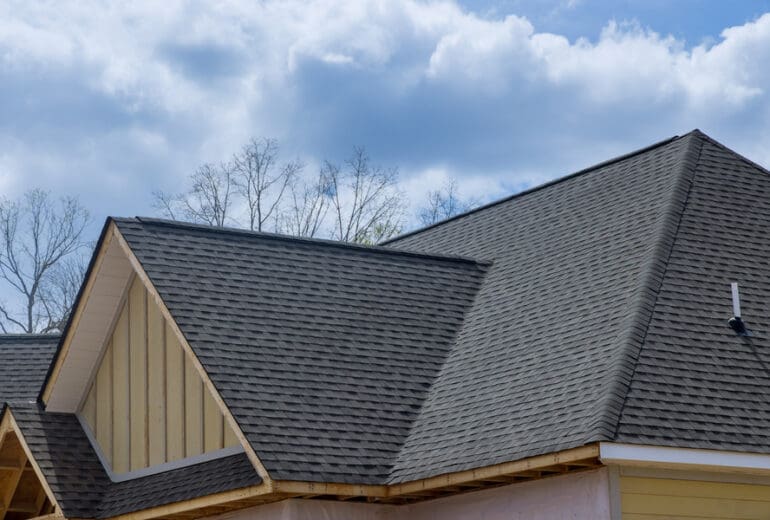 Asphalt roofing on a residential house